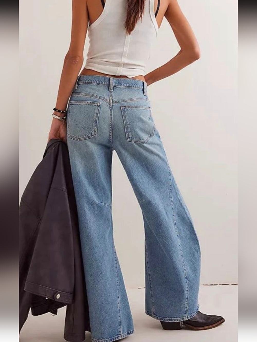 We The Free Wide Leg Flare Jeans in Light Blue Denim - Picture 3 of 9